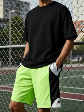 Jordan Men’s Neon Green & Black Athletic Basketball Shorts